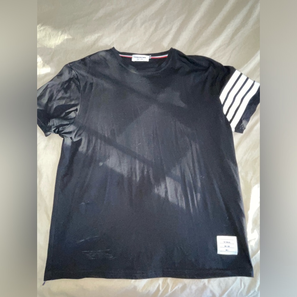 Thom Browne Black T-Shirt with White Stripes
